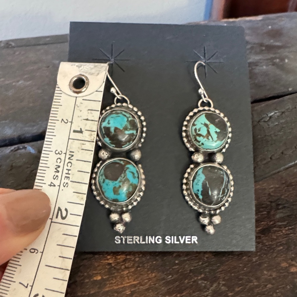 Sterling Silver Blue Moon Turquoise Earrings by Travis J - Picture 2 of 3